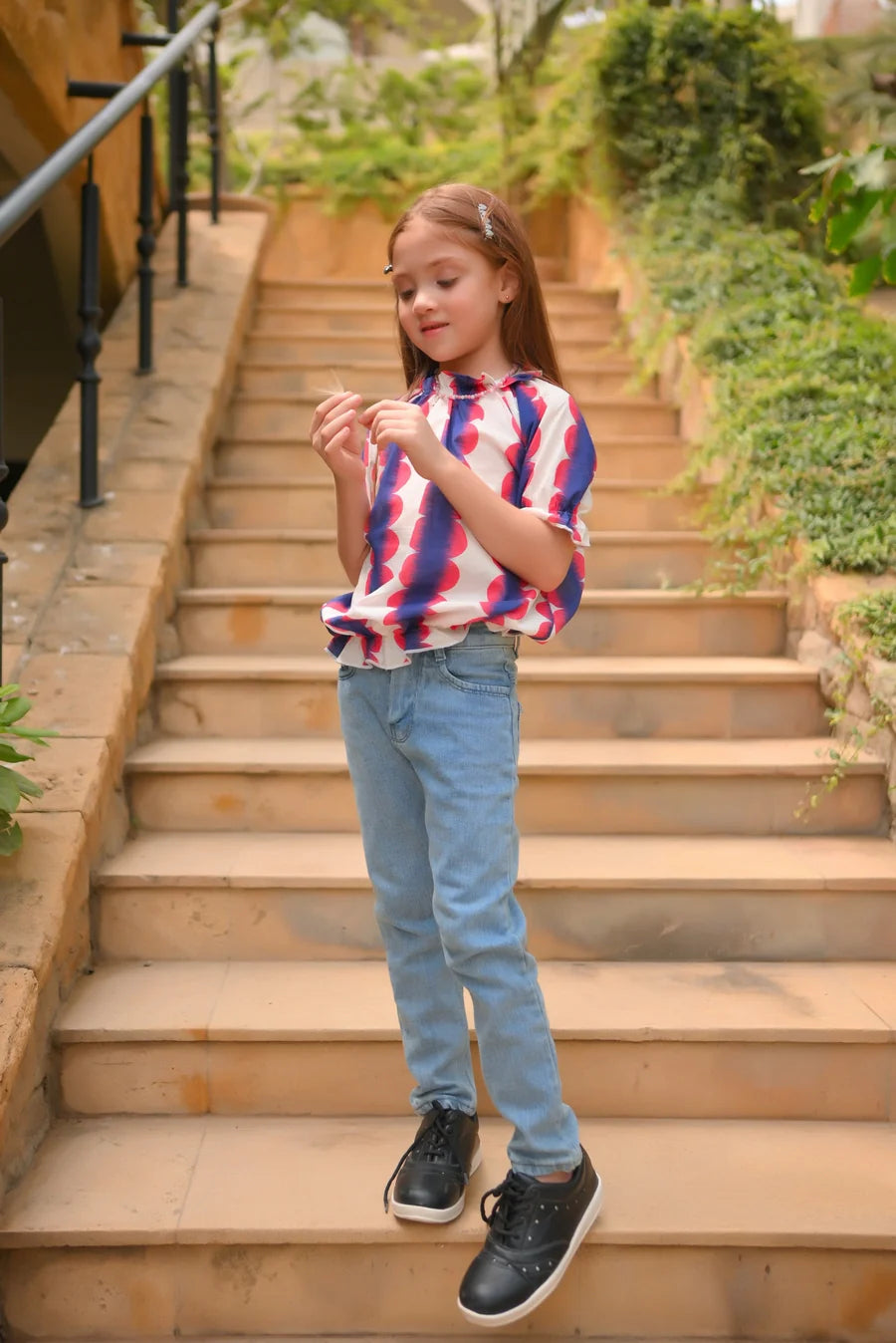 Purple White Elasticated Sleeve Shirt