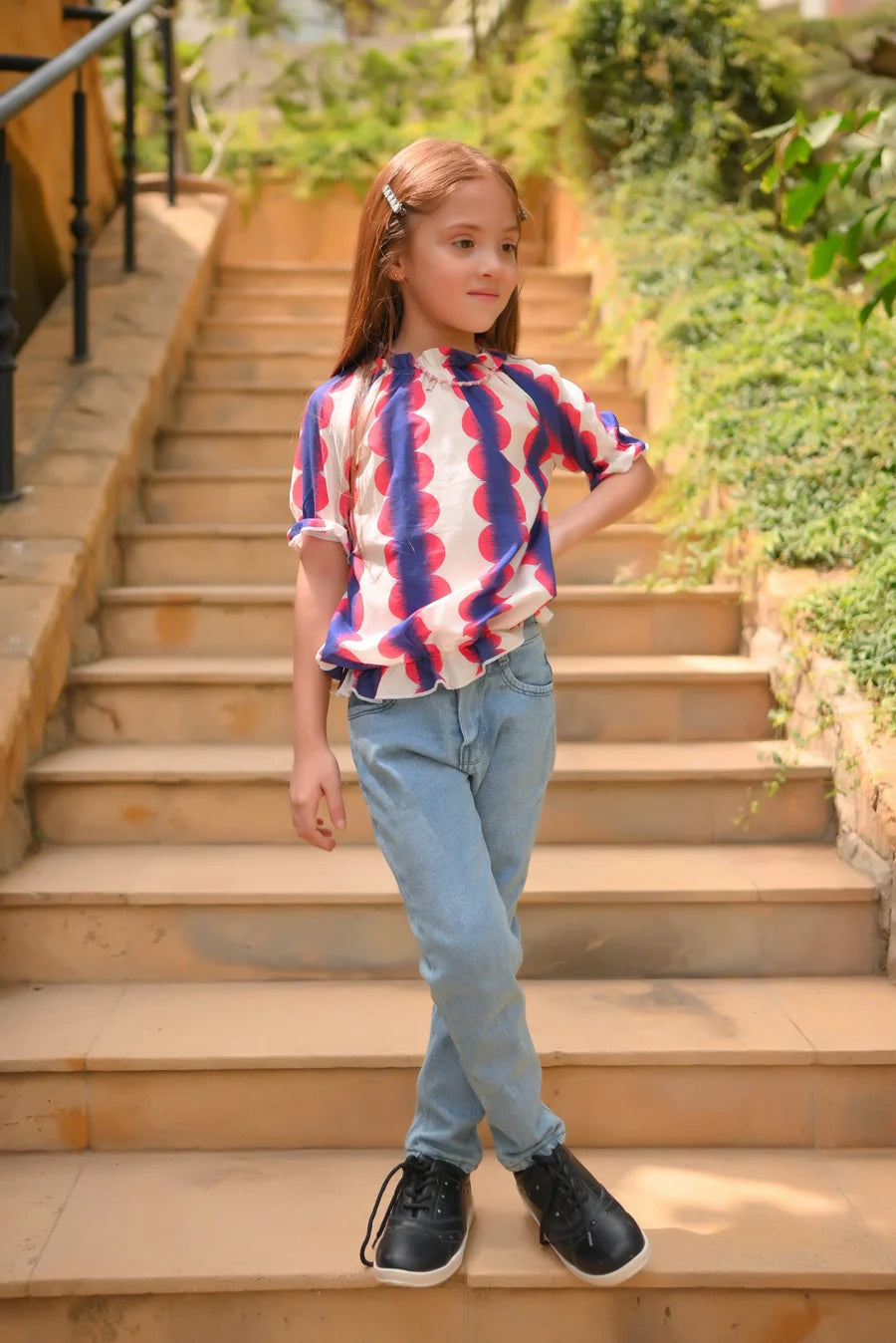 Purple White Elasticated Sleeve Shirt